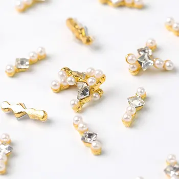 10 gabali kristāla spilgti pearl nagu rhinestone sakausējuma Nail Art rotājumi mirdzēt DIY 3D CJE nagu rotaslietas kulons