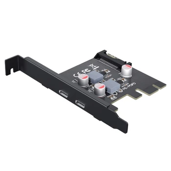 2-Port PCI-E X1 Stāvvadu Karte PCIe uz C Tipa Adapteris Stāvvadu PD 20W Add-on Cards