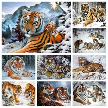 Dimanta Izšuvumi Tiger Ziemas Pilna Urbt Laukumā Mozaīkas Dimanta Krāsošana Dzīvnieku Attēlu Rhinestones DIY Roku darbs