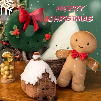 Funny Ziemassvētku Eglītes Ziemassvētku Ingvers Maizes Plīša Sniegavīrs Pildījumu Rotaļlietas Lelle Šokolādes Cepumu Māju Formas Dekors Spilvenu Plīša Rotaļlieta