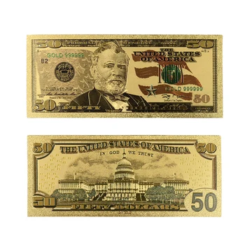 Karstā Pārdošanas Krāsu ASV Zelta Banknošu 50 Dolāru Banknotes Imitācija Naudas Rēķinus Zelta Pārklājumu Biznesa Dāvanu Kolekcija