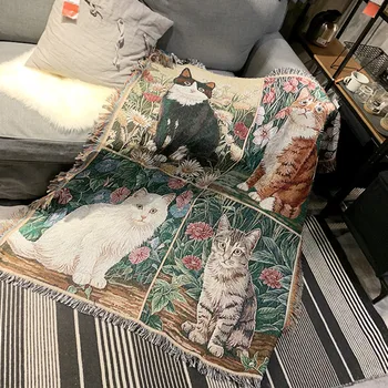 Kaķis drukāt atpūtas segu Mākslas adīt Izšūtās Segas Dīvāns Cobertor Karājas Gobelēns par Dīvānu Plakne Ceļojumu dīvāns