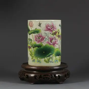 Ķīnas Veco Atzīmēti Famille Rožu Krāsas Lotus Pond Modelis Porcelāna Suku Pot
